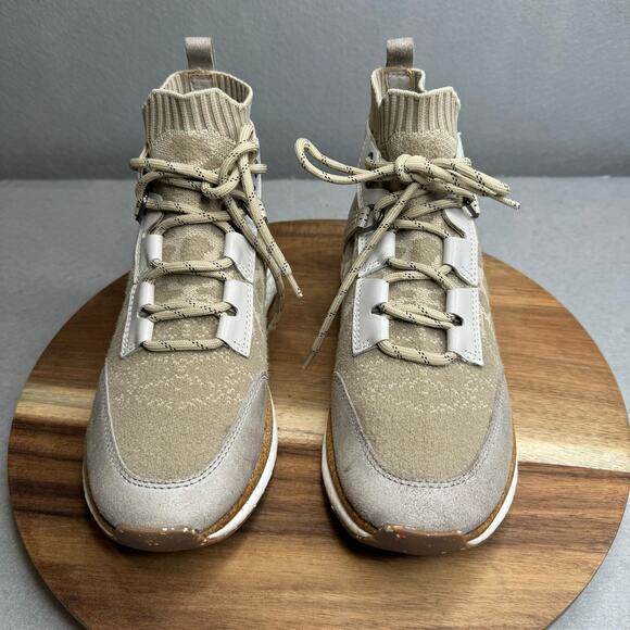 OTBT Hybrid Khaki Stretchy Sock High Top Sneaker Womens Size 9M Lace Up EUC - Picture 4 of 9